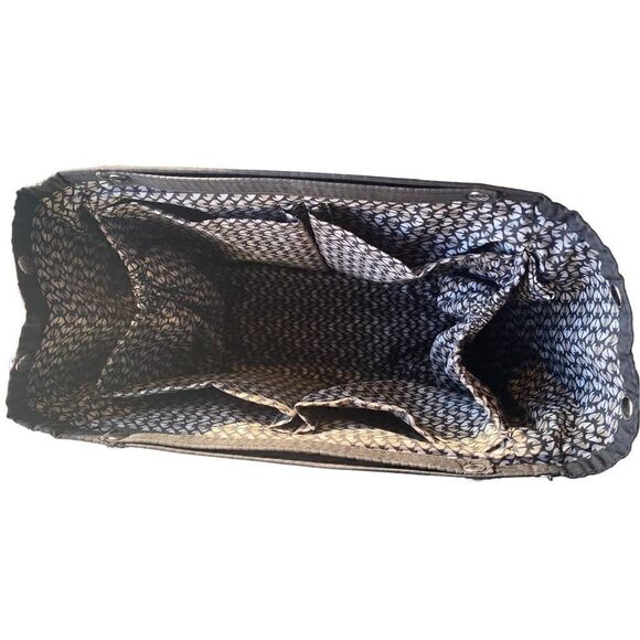 In Bag black nylon fabric bag insert with black white grey pattern lining adjust - Picture 6 of 7